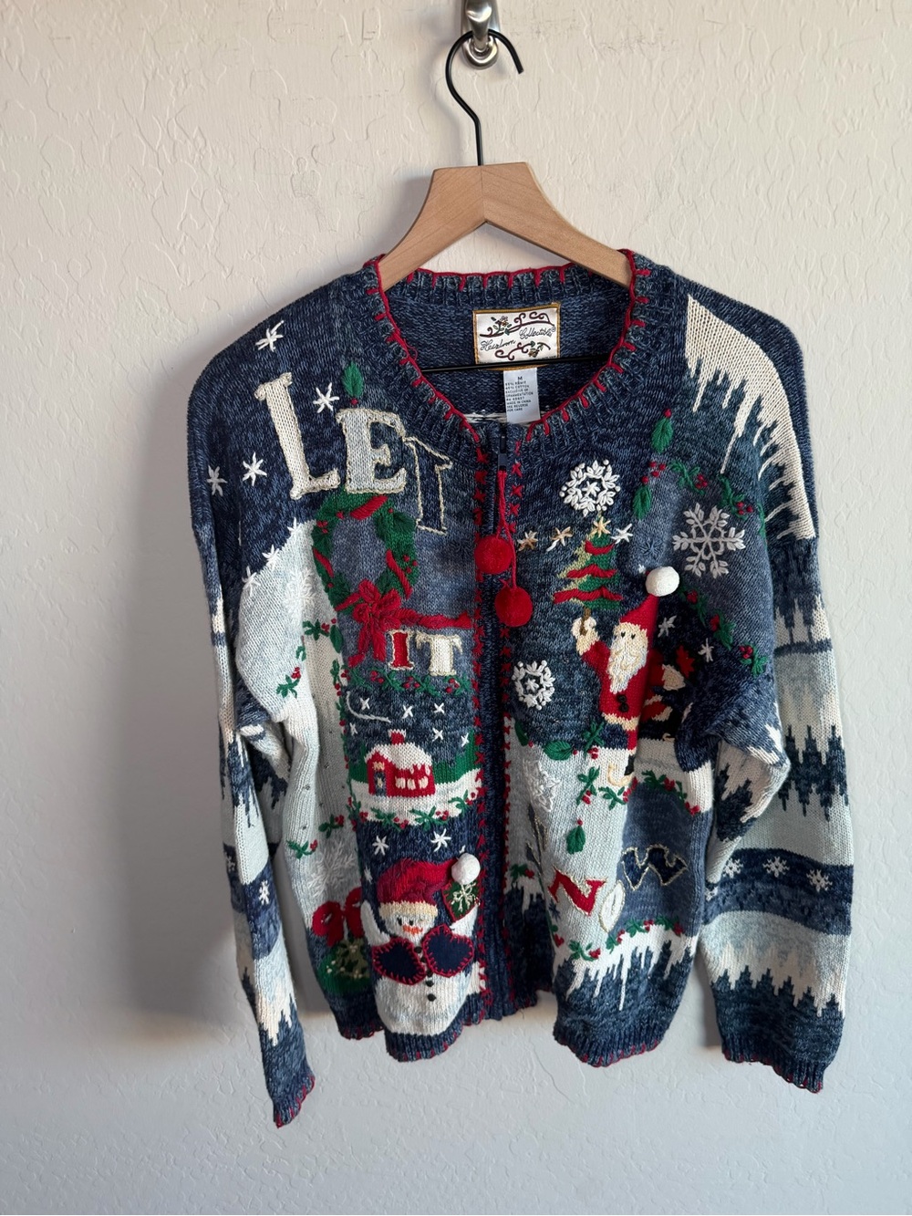 Heirloom Collectibles Womens Chunky Knit Let It Snow Cardigan VTG Grannycore